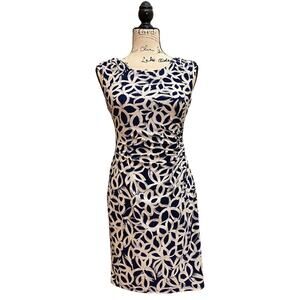 Lauren Ralph Lauren Flower Pattern Blue White Dress Size 2P